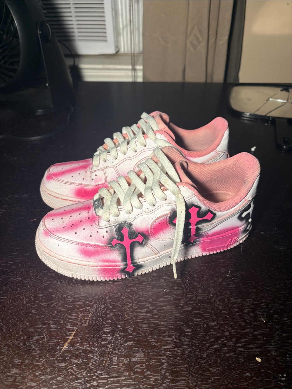 Pink and White Custom Chrome Heart AF1